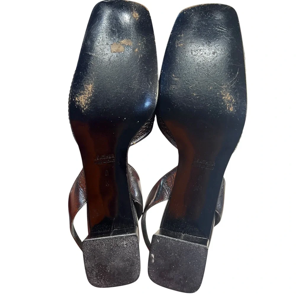 Yves Saint Laurent Gunmetal Metallic Mesh Slingback Kitten Heels Women's Size 8N